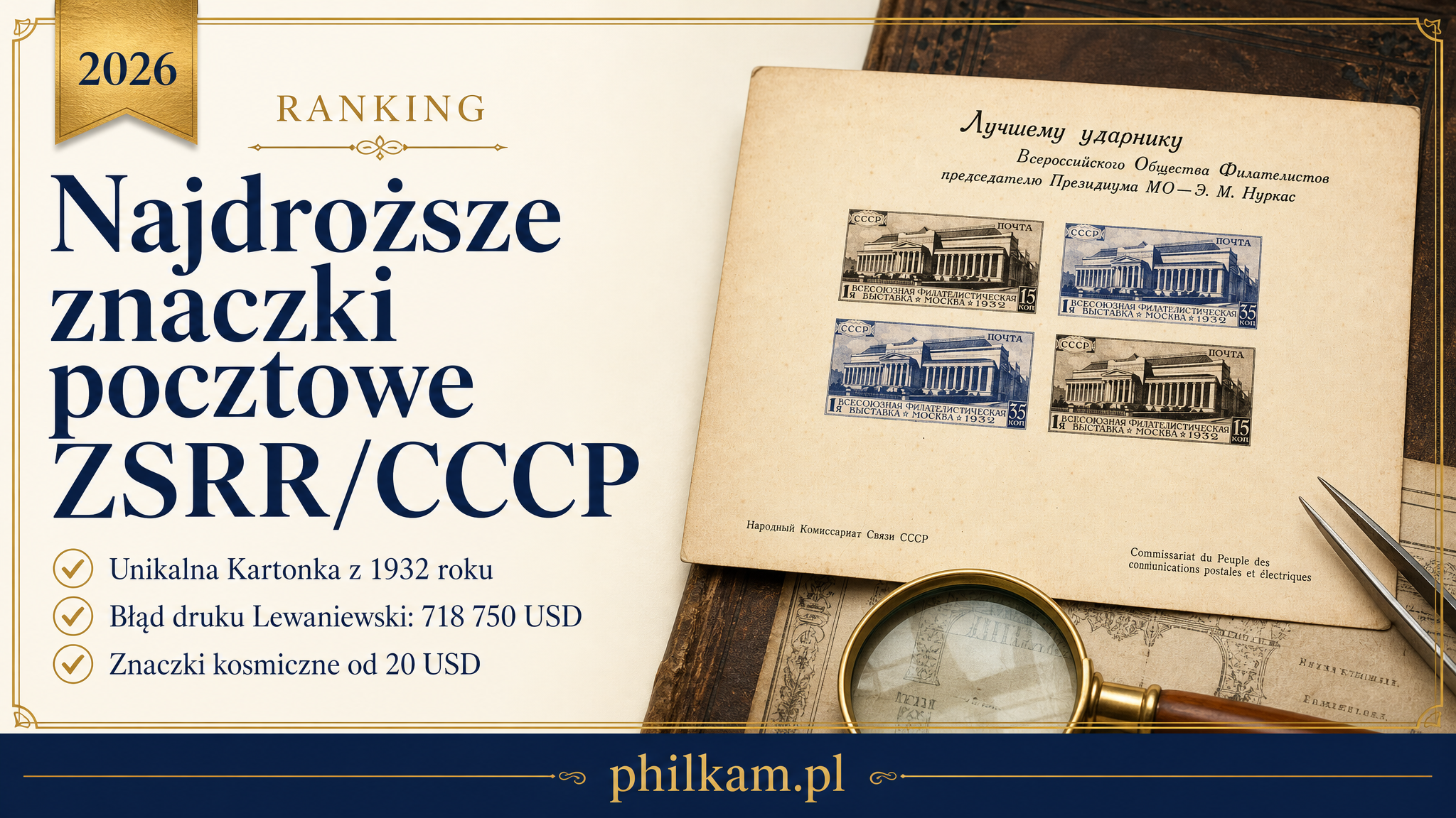 Najdroższe znaczki pocztowe ZSRR/CCCP - okładka rankingu 2026