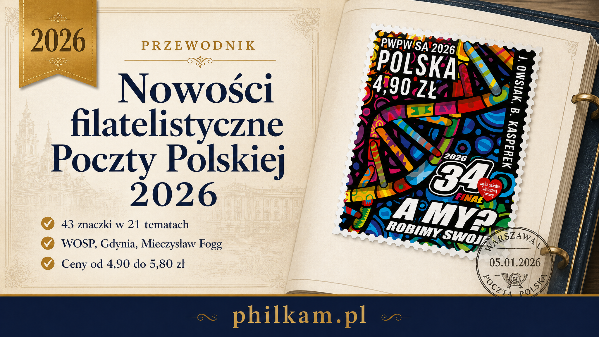 Nowości filatelistyczne Poczty Polskiej 2026 - okładka artykułu o planie emisji znaczków