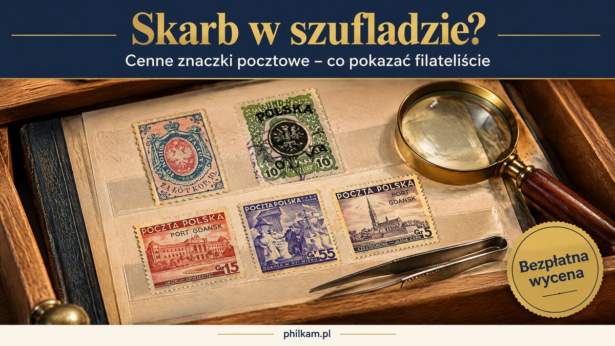 Skarb w szufladzie – Polska nr 1 z 1860 roku, znaczek lubelski 1918 i znaczki PORT GDAŃSK w klaserze