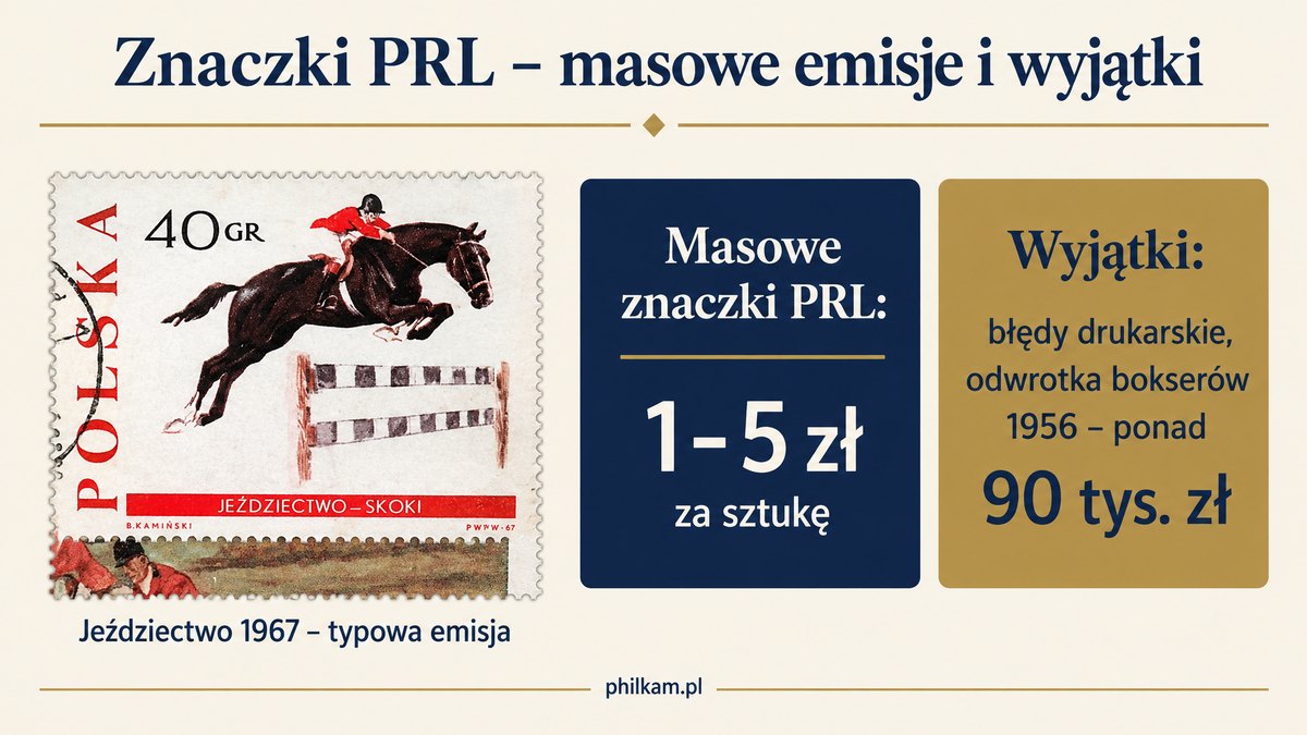 Znaczek PRL Jeździectwo 40 gr z 1967 roku – znaczki PRL z masowych emisji i najdroższe wyjątki