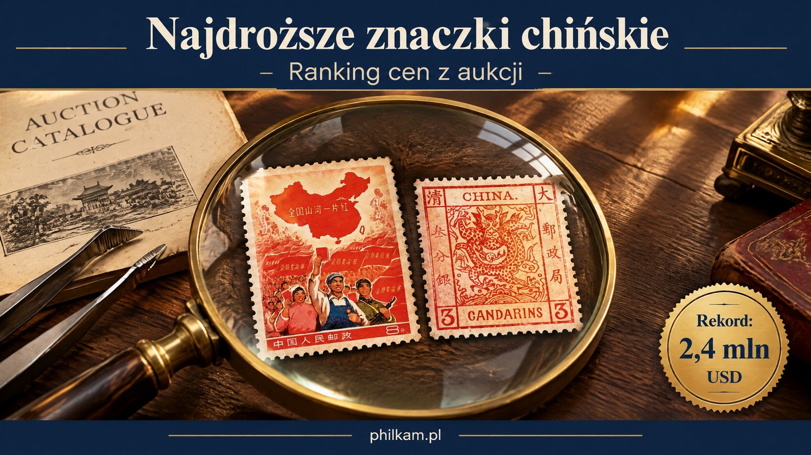 Najdroższe znaczki chińskie – znaczek Cały kraj jest czerwony z 1968 roku i Duży Smok z 1878 roku