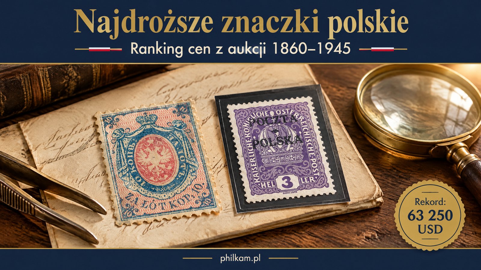Najdroższe znaczki polskie – Polska nr 1 z 1860 roku i znaczki z nadrukiem POCZTA POLSKA z 1919 roku